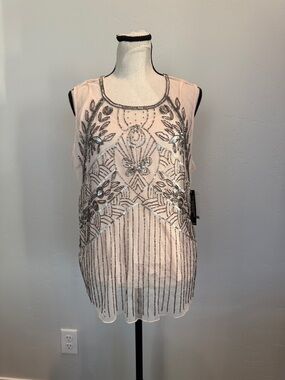 Venus Women’s Pink Beaded Blouse 1920s Art Deco/Flapper Style, Size 16, NWT